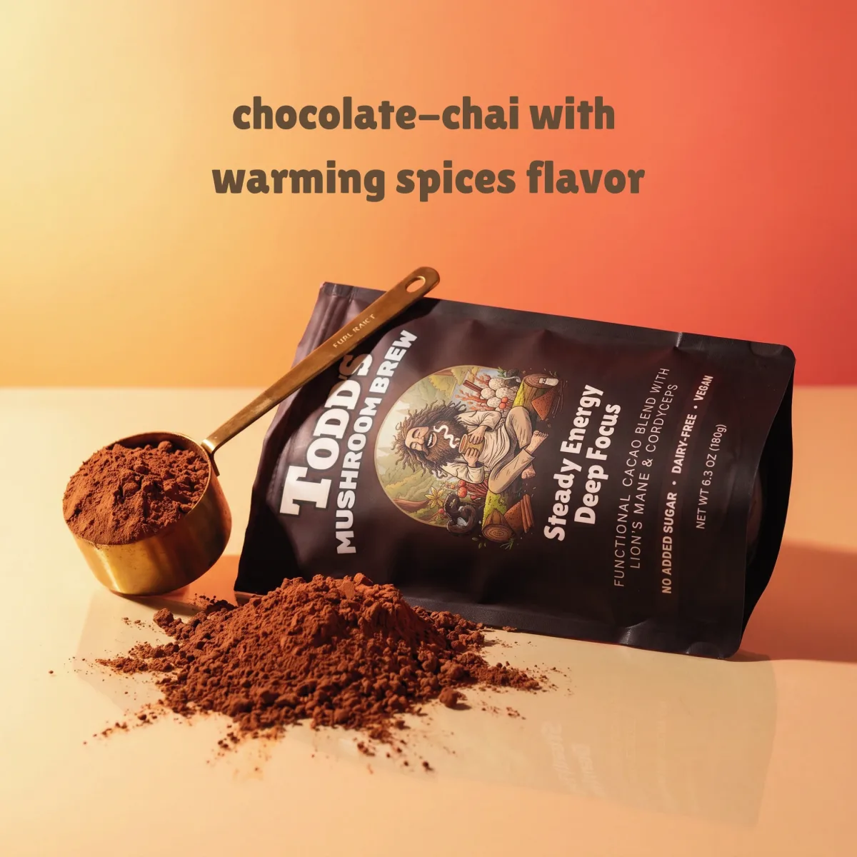 Todd's Mushroom Brew chocolate chai flavor detail
